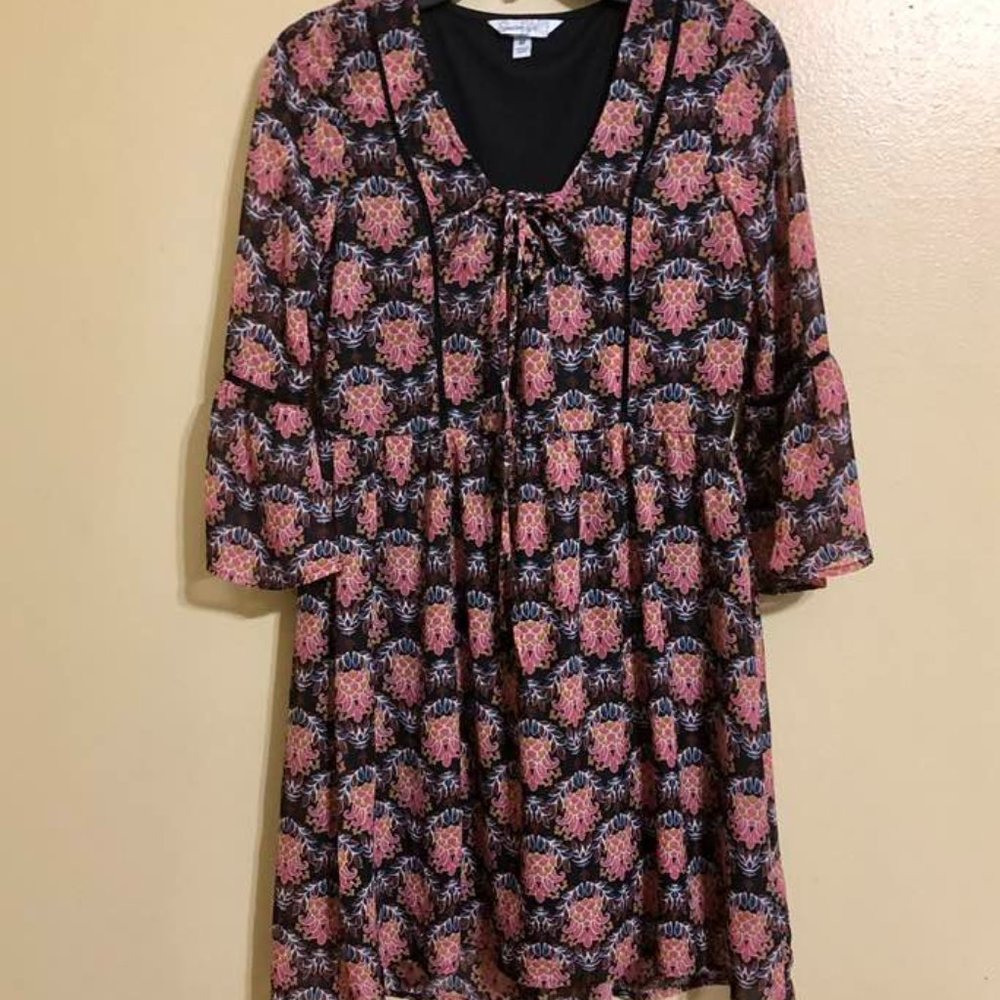 Speechless midi-dress, Medium-sized, blue with pink/brown designs throughout
